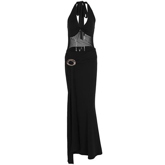 Damen Maxikleid mit raffiniertem Wickeldesign und elegantem Halterhals EB