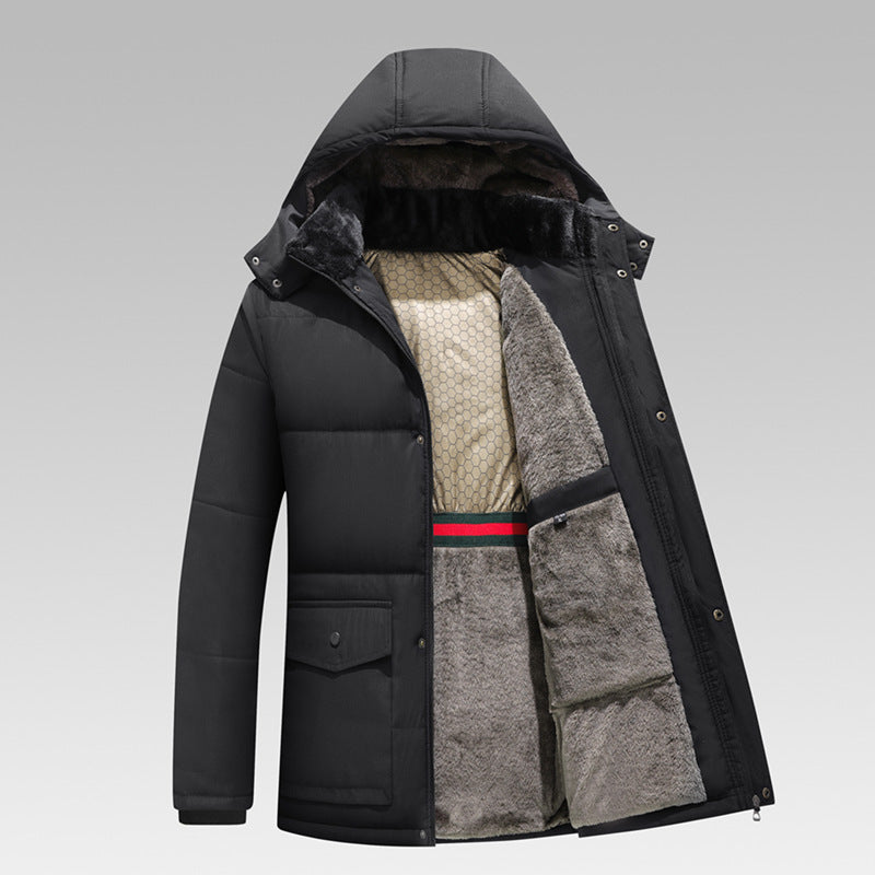 Herren Winterparka mit wärmendem Teddyfutter, abnehmbarer Kapuze und hoher Stehkragen EB