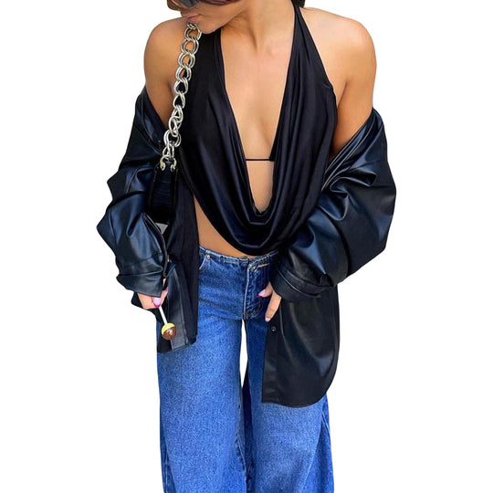 Damen Elegantes Cross-Over-Top mit tiefem Ausschnitt EB