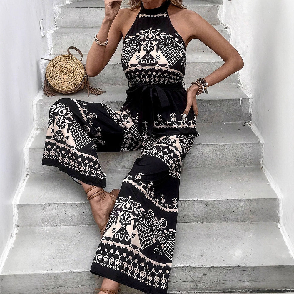 Damen Jumpsuit mit elegantem Halterdesign und stilvollen Musterdetails EB