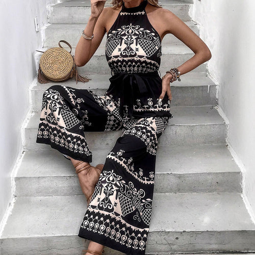 Damen Jumpsuit mit elegantem Halterdesign und stilvollen Musterdetails EB