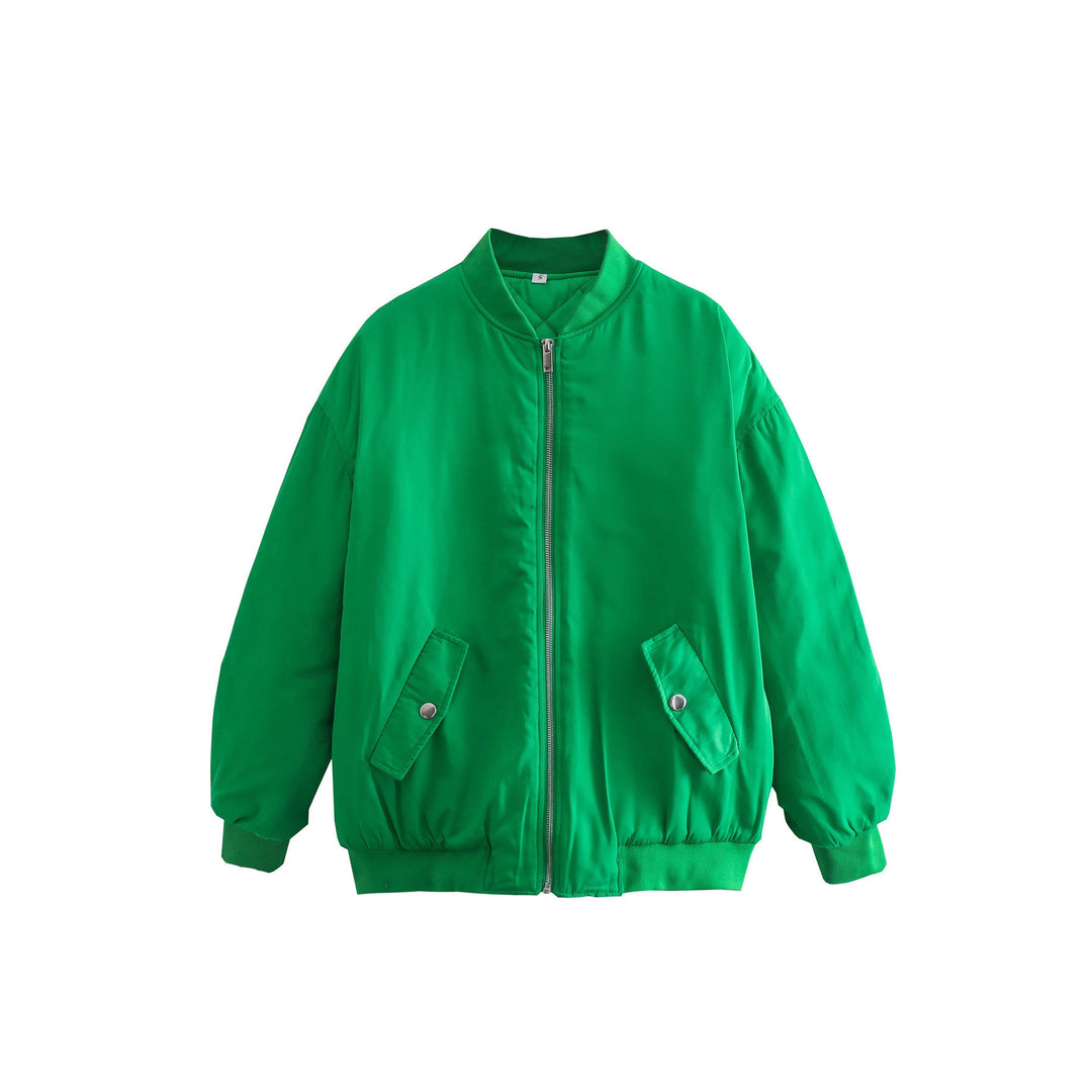 Damen lässige Bomberjacke mit elastischem Bund und praktischen Taschen EB