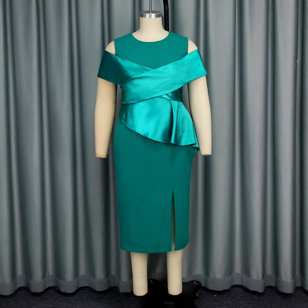 Damen Cocktailkleid mit asymmetrischem Oberteil und Drapierungsdetail EB