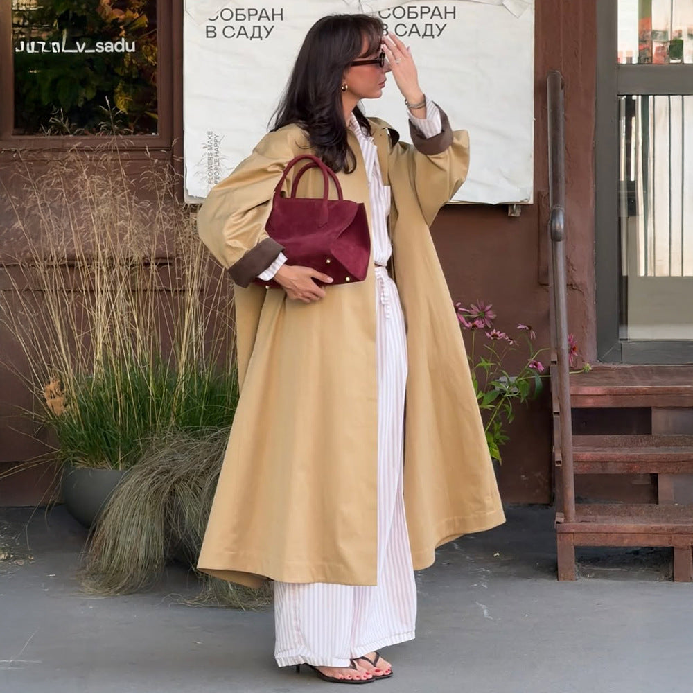 Damen Modischer Oversized-Trenchcoat mit breitem Kragen und Knopfleiste EB