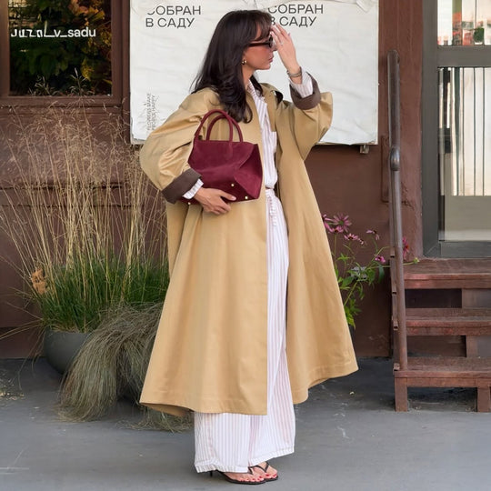 Damen Modischer Oversized-Trenchcoat mit breitem Kragen und Knopfleiste EB