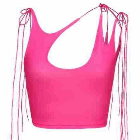 Damen Crop-Top mit einseitigem Cut-Out und trendigen Bändern EB