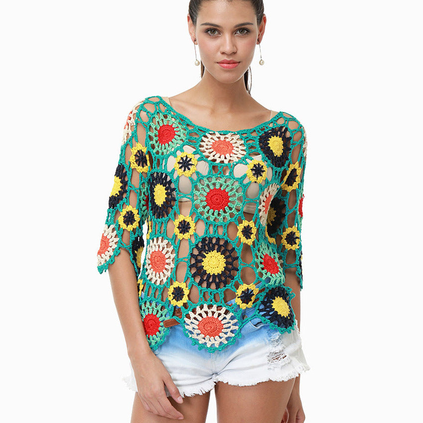 Damen Häkeloberteil mit buntem Floral-Design EB