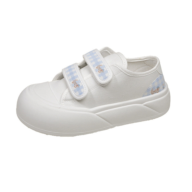 Damen Bequeme Sneaker mit verstellbarem Klettverschluss und floralen Applikationen EB