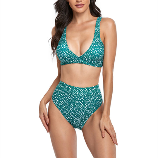 Damen Hoch tailliertes Bikini-Set mit weichem Bustier und femininen Punkten EB