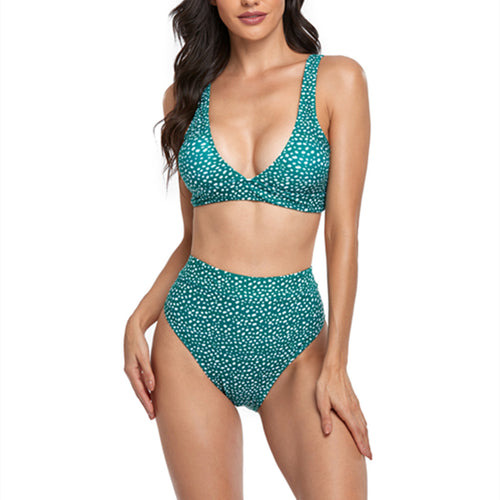 Damen Hoch tailliertes Bikini-Set mit weichem Bustier und femininen Punkten EB