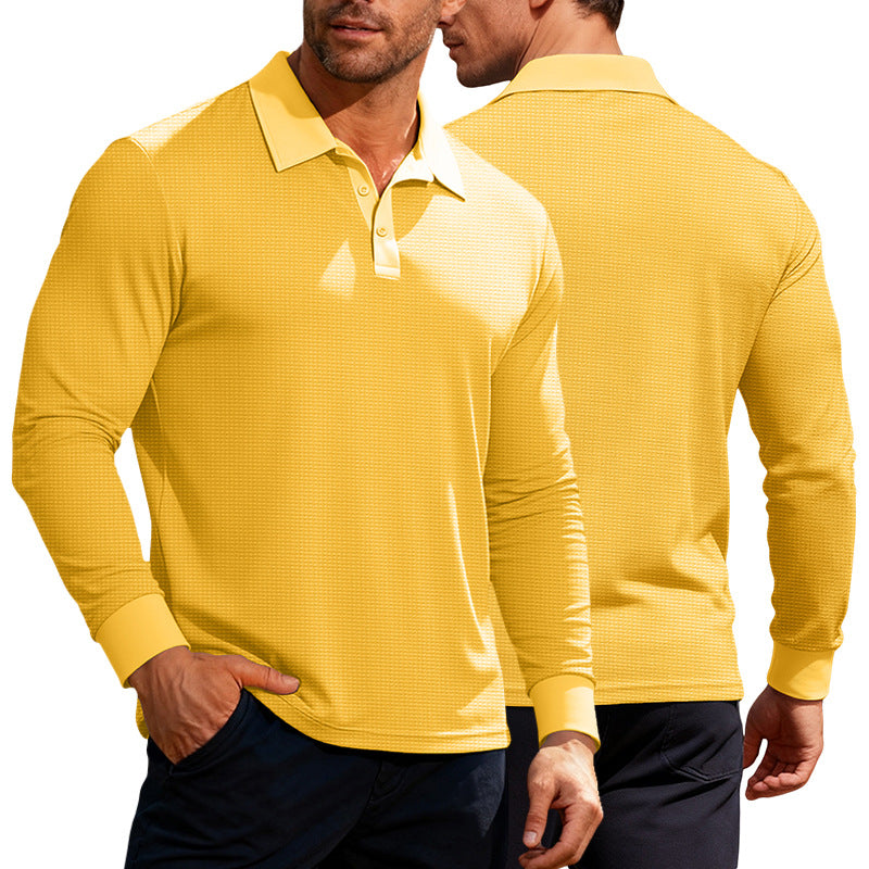 Herren nan Langarm-Poloshirt aus Waffelstrick mit schmaler Passform verdeckter Knopfleiste und Hemdkragen EB