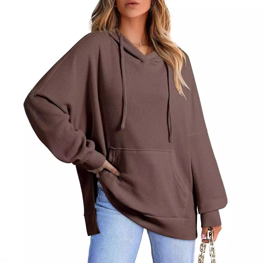 Damen Oversized Kapuzenpullover mit praktischen Taschen und seitlichen Schlitzen EB