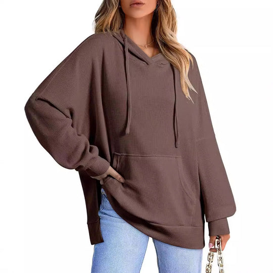 Damen Oversized Kapuzenpullover mit praktischen Taschen und seitlichen Schlitzen EB