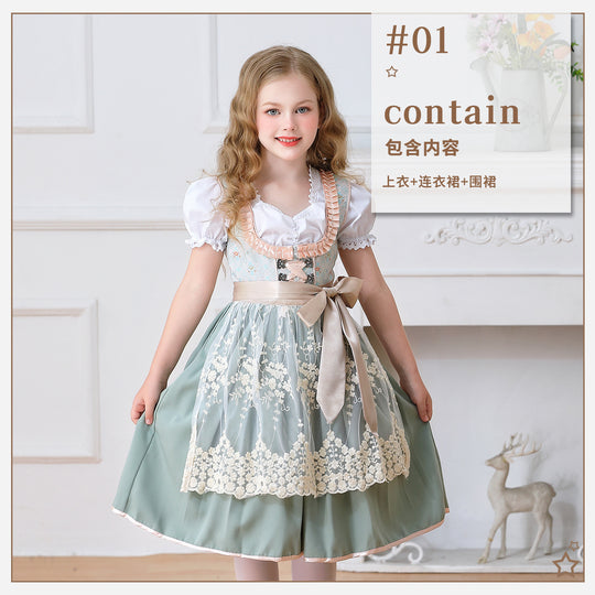 Damen nan elegantes Mädchen Trachtenkleid mit Rüschenkorsett und Spitzenstickerie EB