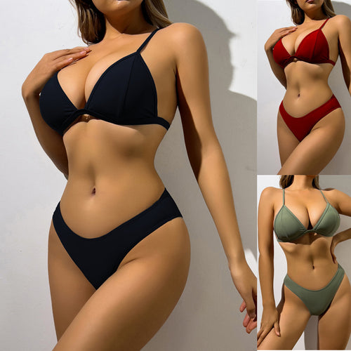 Damen Triangel-Bikini mit nahtlosem Design und verstellbaren Trägern EB