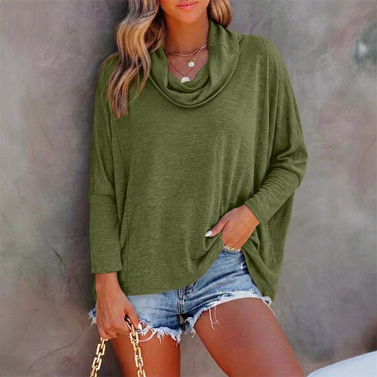 Damen Oversized Schalkragen-Longsleeve mit Fledermausärmeln EB