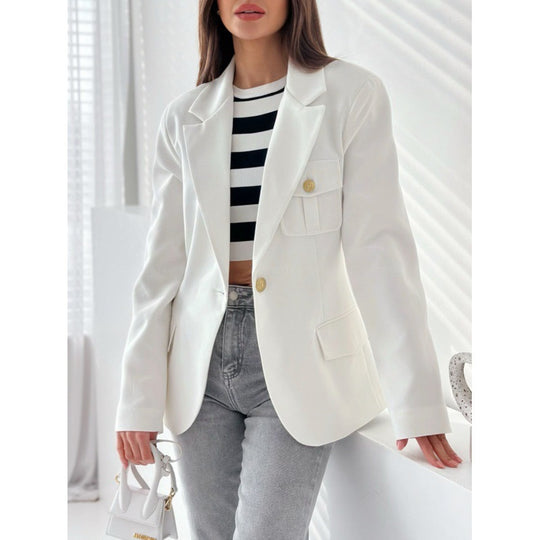 Damen klassische doppelt-knöpfte taillierte Blazer mit Taschen-Detail EB