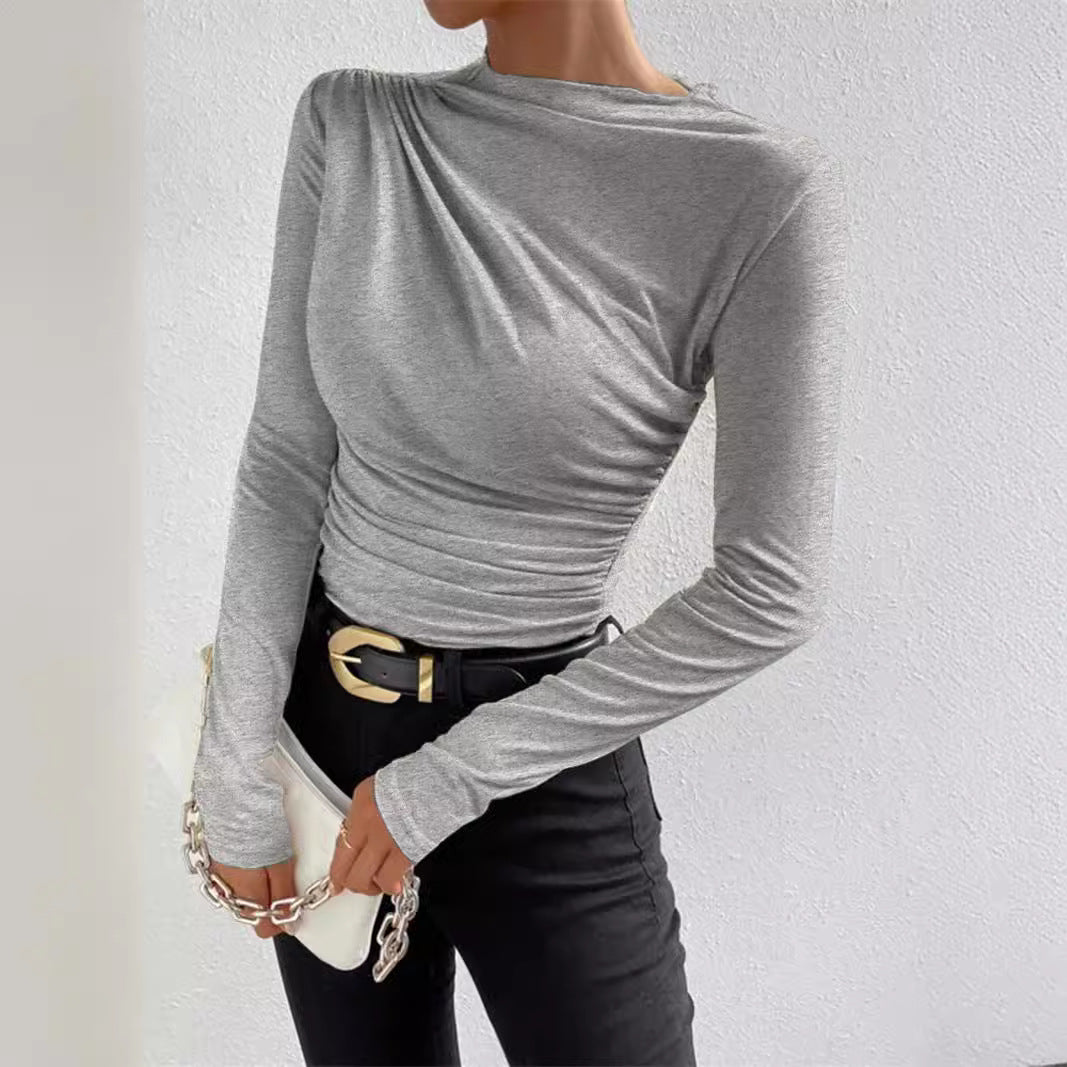 Damen Elegantes Longsleeve Shirt mit Raffungen EB