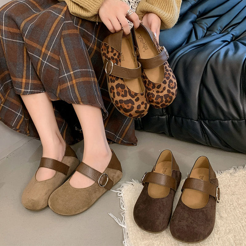 Damen Mary-Jane Schuhe mit modischem Leoprint und komfortablem Riemen EB