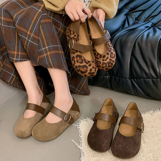 Damen Mary-Jane Schuhe mit modischem Leoprint und komfortablem Riemen EB