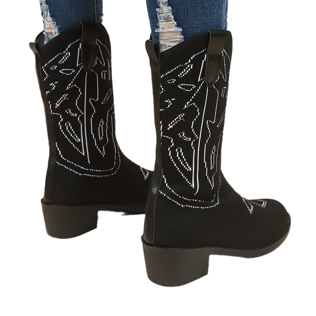Damen Cowboy-Stiefel mit kunstvollem Stickdesign und robustem Absatz EB