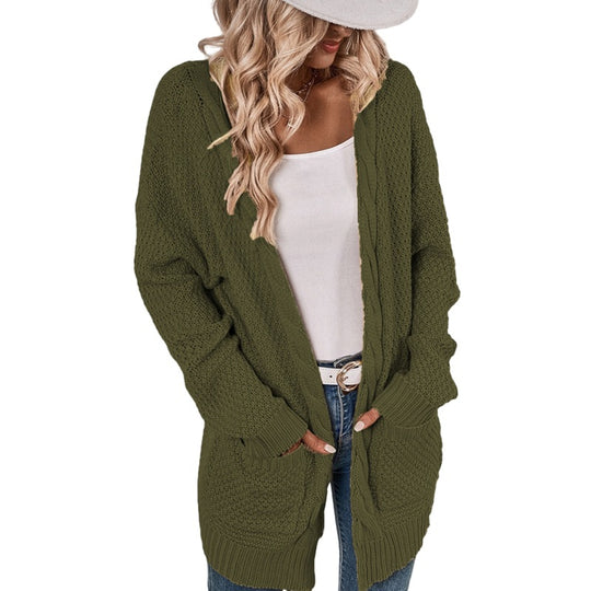 Damen lässige Strickjacke mit tiefen Taschen und knittrigem Design EB