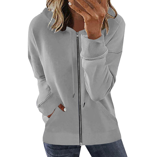 Damen nan Kapuzenjacke mit durchgehendem Reißverschluss, Kängurutaschen und elastischen Bündchen EB
