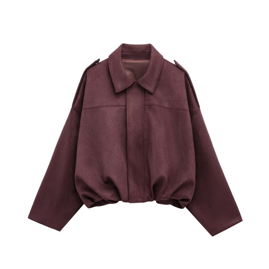 Damen oversized Kunstlederjacke mit elastischem Bund EB