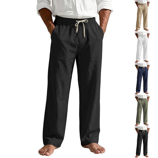 Herren Leinenoptik Relaxhose mit elastischem Bund, Tunnelzug und Seitentaschen EB