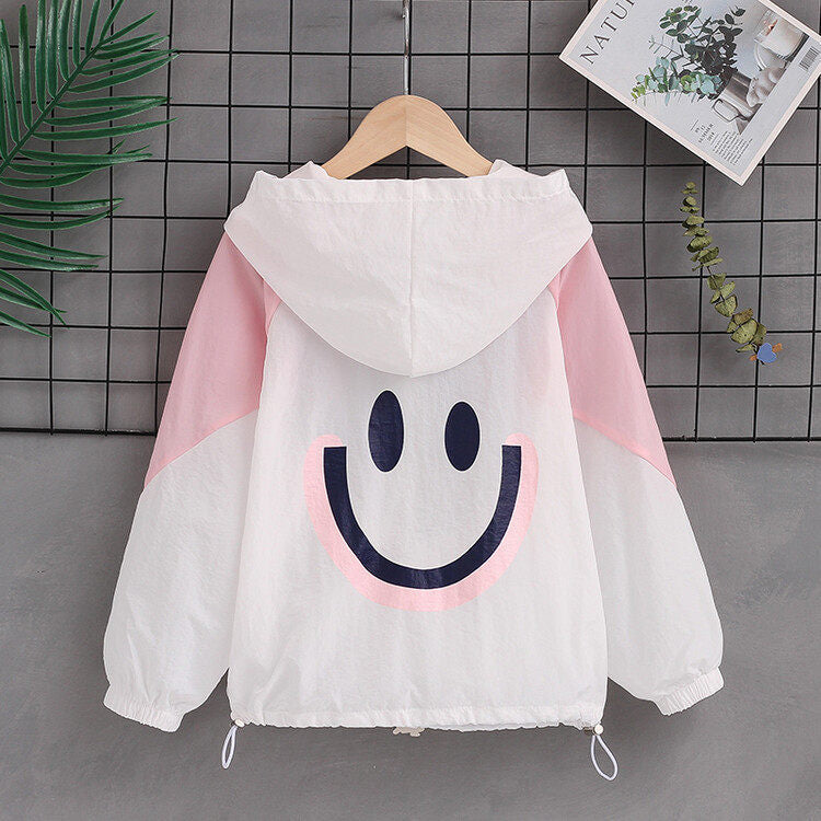 Damen nan leichte Kapuzenjacke mit Smiley-Print und Kordelzug R&B
