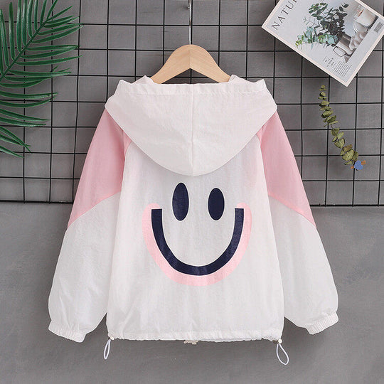 Damen nan leichte Kapuzenjacke mit Smiley-Print und Kordelzug R&B