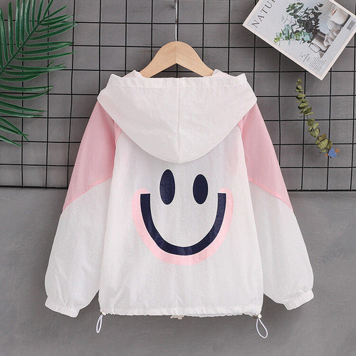 Damen nan leichte Kapuzenjacke mit Smiley-Print und Kordelzug R&B