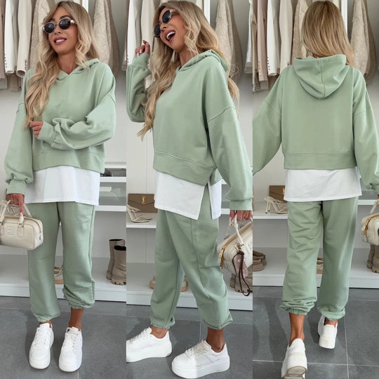 Damen Oversized Hoodie- und Jogging-Set aus Bio-Baumwolle mit Cropped-Sweat und elastischer Bündchenhose EB