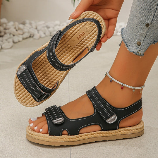 Damen Bequeme Riemchen-Sandalen mit verstellbaren Klettverschlüssen EB