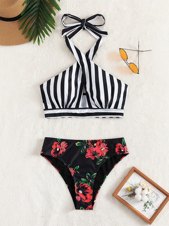 Damen Bikini mit hoch geschnittenem Slip und modischem Wickeloberteil EB