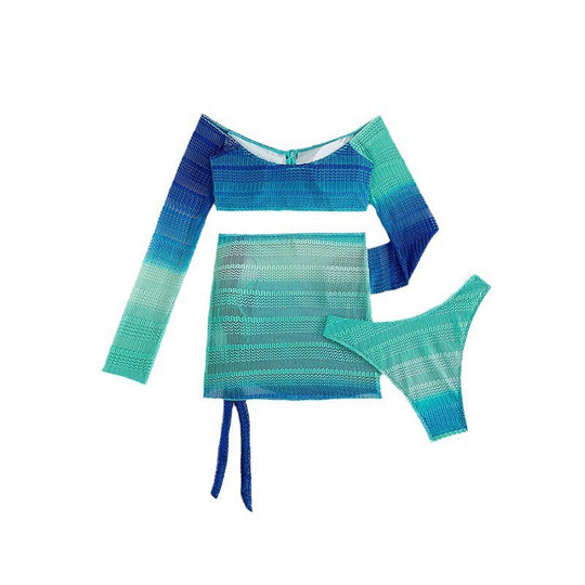 Damen Off-Shoulder Badeoberteil mit langem Ärmel und raffiniertem Schnürdesign EB