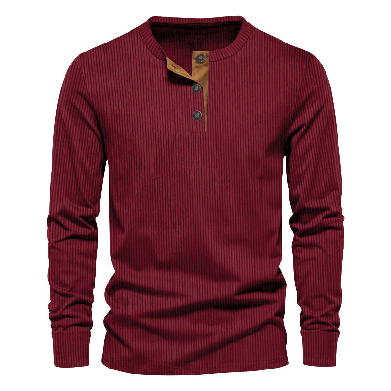 Herren nan geripptes Thermo-Henley mit Kontrast-Knopfleiste und Rippbündchen EB