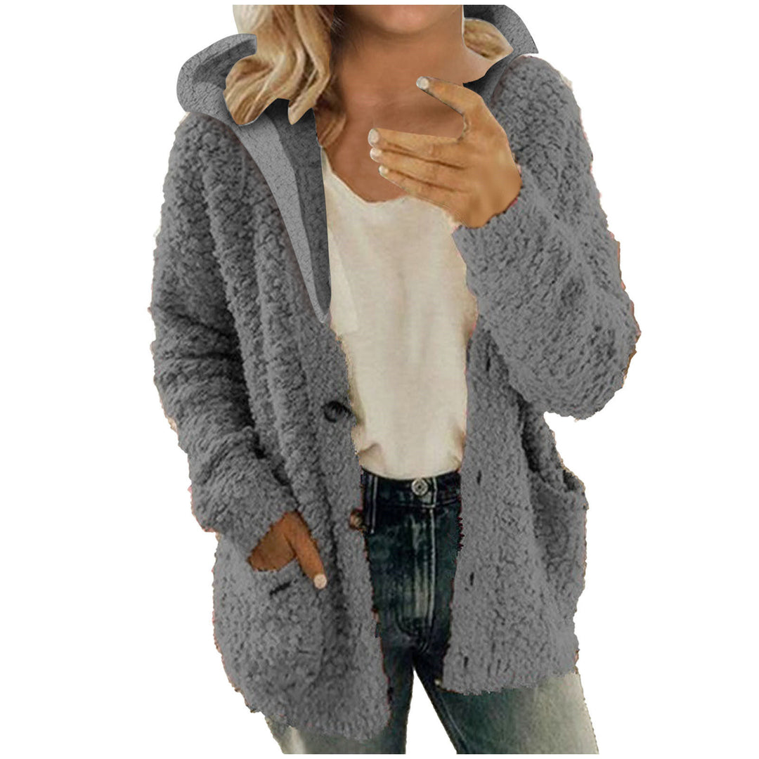 Damen kuschelige Fleecejacke mit Kapuze und praktischen Taschen EB