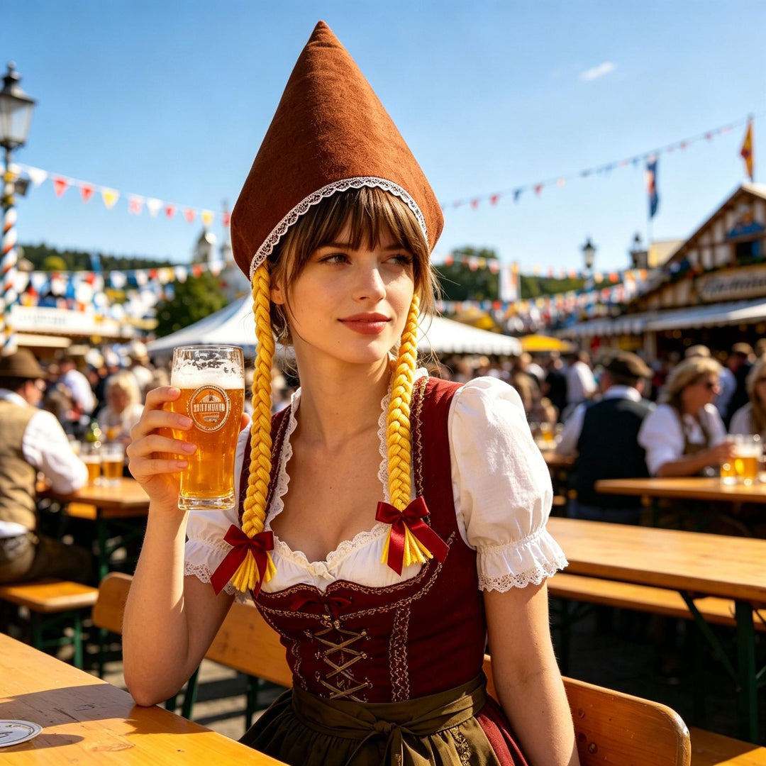 Damen nan traditionelle Trachtenhaube aus Baumwollvelours mit feinem Spitzenrand für Dirndl EB