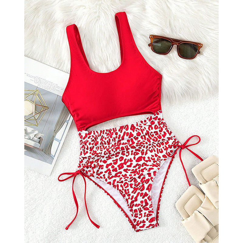 Damen Schwimmanzug mit hohem Schnitt und lebhaftem Leopardenmuster EB