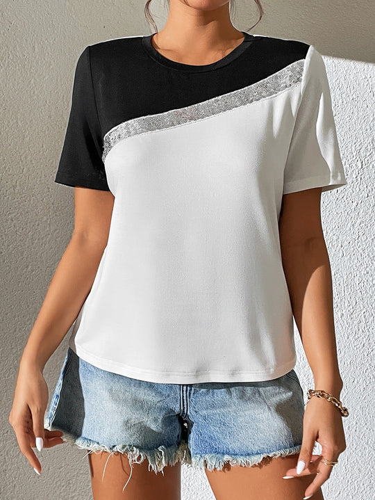 Damen modisches T-Shirt mit glänzenden Akzenten und lässigem Schnitt EB