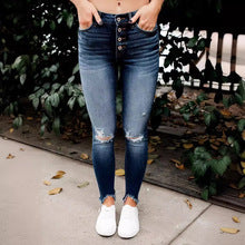 Damen Skinny Jeans mit hoher Taille und Destroyed-Details EB