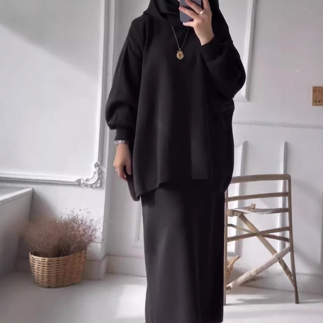 Damen Lässiges Zweiteiler-Kleidungsset mit weitem Schnitt und eleganten Puffärmeln EB