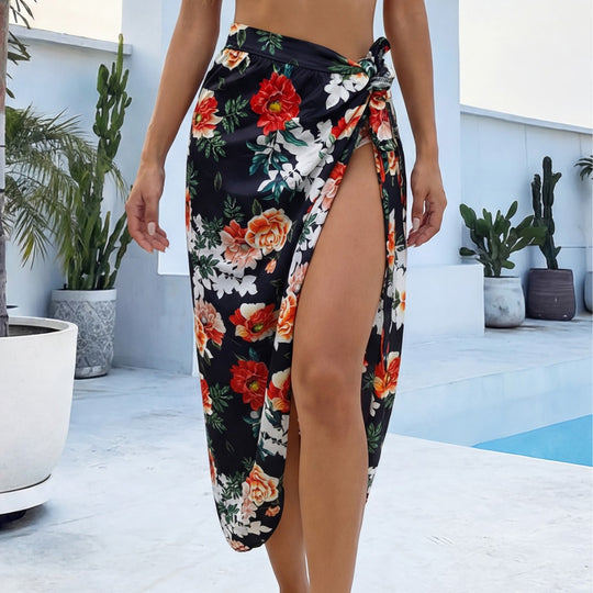 Damen eleganter Floral-Langrock mit seitlichem Schlitz EB