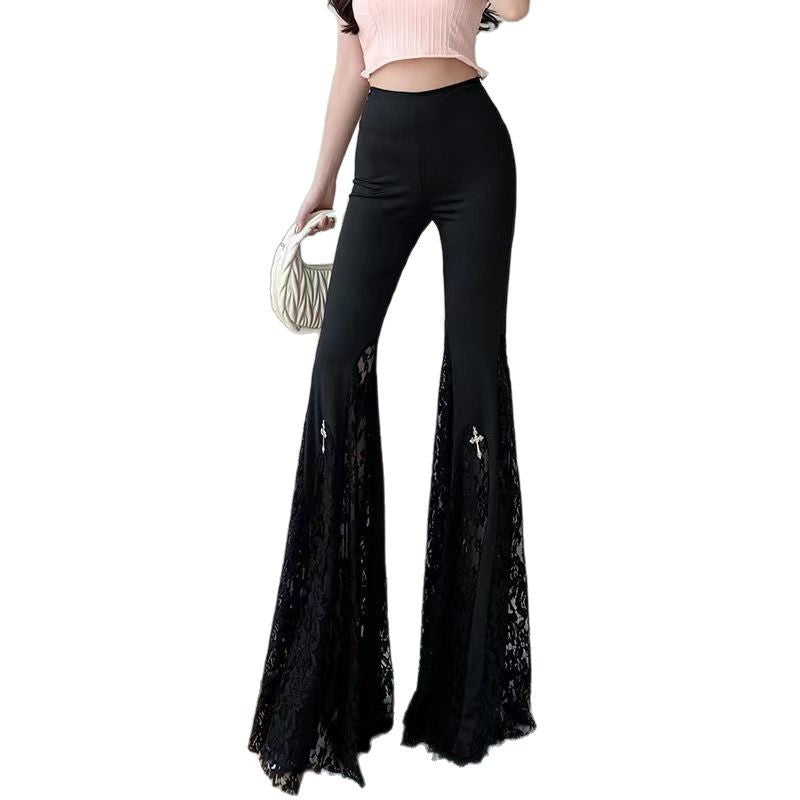 Damen Elegante Schlaghose mit Spitzenapplikationen EB