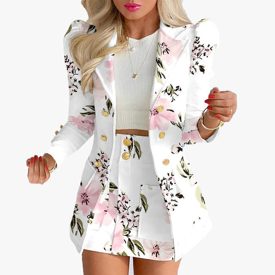 Damen nan tailliertes Zweiteiler-Businesskostüm mit doppelreihigem Blazer und figurbetontem Minirock EB