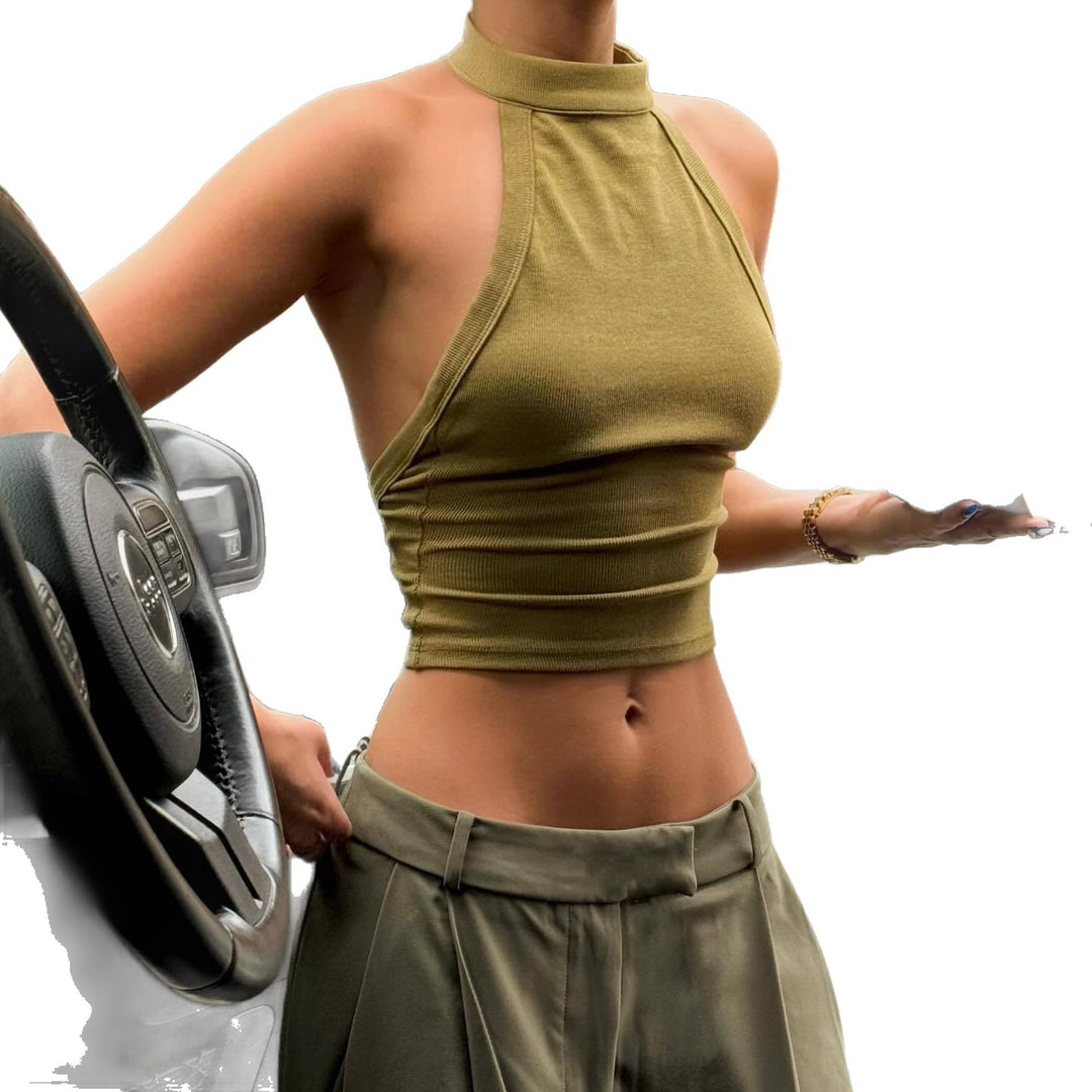 Damen High-Neck Crop-Top aus elastischem Material EB