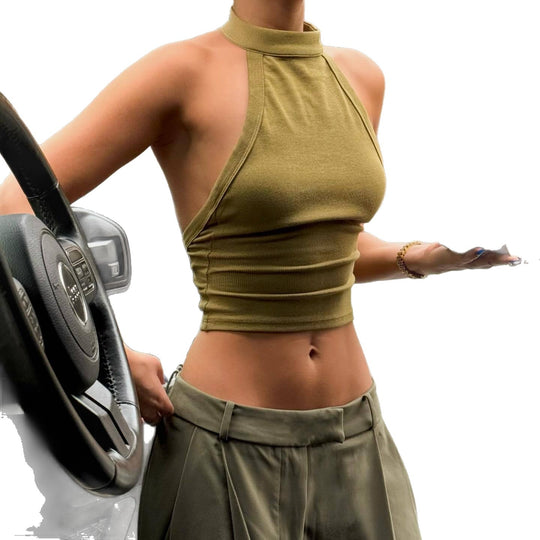Damen High-Neck Crop-Top aus elastischem Material EB