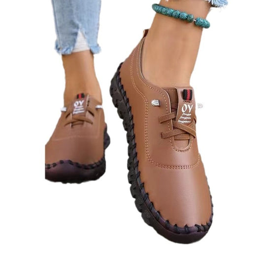 Damen nan handgenähte Mokassin-Loafer mit elastischer Schnürung gepolstertem Komfortfußbett und profilierter Gummisohle EB