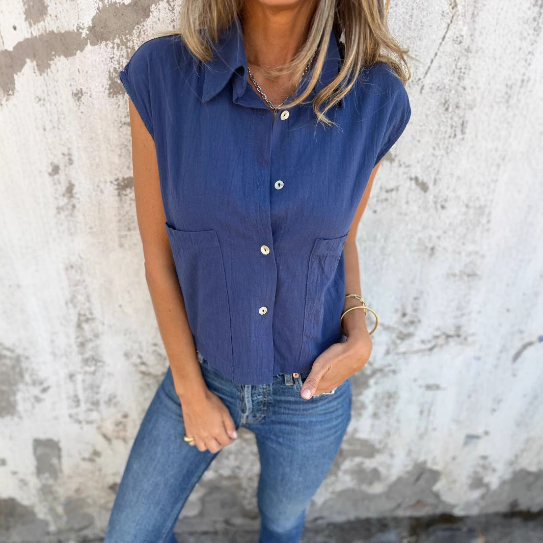 Damen Kurzarm Bluse mit praktischen Taschen EB
